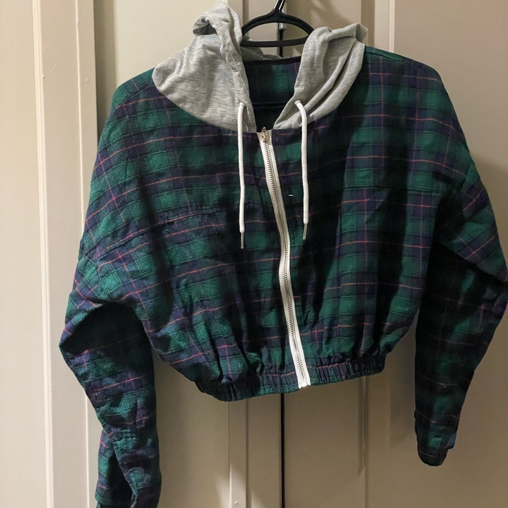 Cropped Green Flannel with Hood